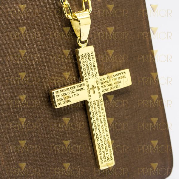 Pingente de crucifixo em ouro com gravação do Pai Nosso PG059