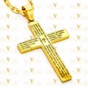 Pingente de crucifixo em ouro com gravação do Pai Nosso PG059