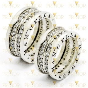 Aliança em Prata estilo Bvl com 2 voltas de Zircônias PT010