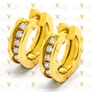 Brinco em ouro tipo Bvl de argola com 16 pedras BR011