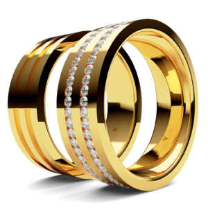 Par de Alianças em ouro modelo Duplo com pedras AL093