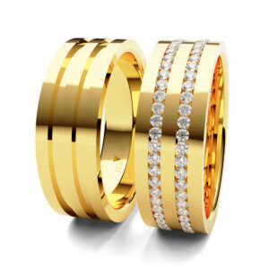 Par de Alianças em ouro modelo Duplo com pedras AL093