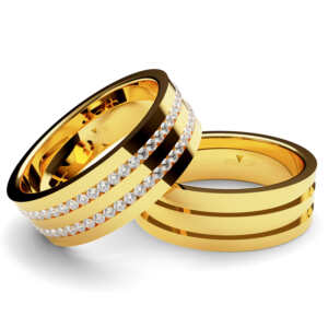 Par de Alianças em ouro modelo Duplo com pedras AL093