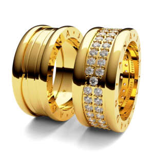 Par de Alianças em ouro modelo estilo Bvl pedras AL092