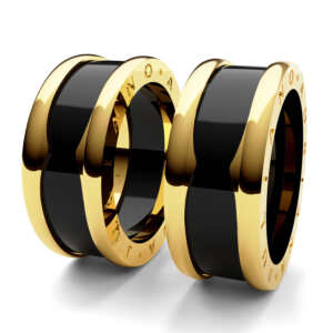 Par de Alianças em ouro modelo estilo Bvl Cerâmica Grande AL096