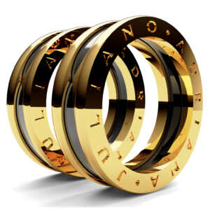 Par de Alianças em ouro modelo estilo Bvl Cerâmica Pequena AL095