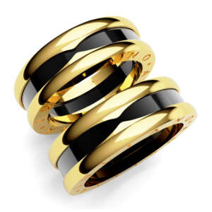 Par de Alianças em ouro modelo estilo Bvl Cerâmica Pequena AL095