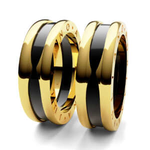 Par de Alianças em ouro modelo estilo Bvl Cerâmica Pequena AL095