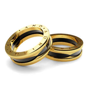 Par de Alianças em ouro modelo estilo Bvl Cerâmica Pequena AL095